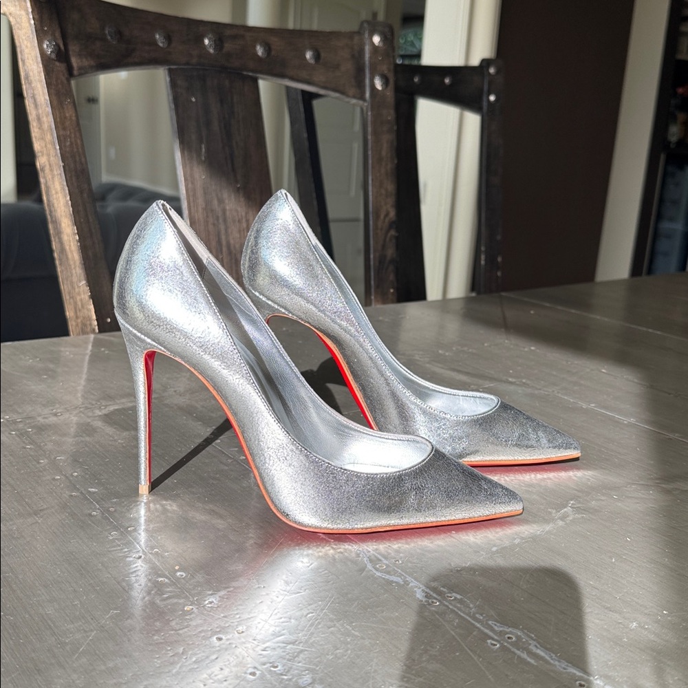 Christian Louboutin Kate 100mm antique silver manoir stiletto sz 39.5 - Picture 3 of 12